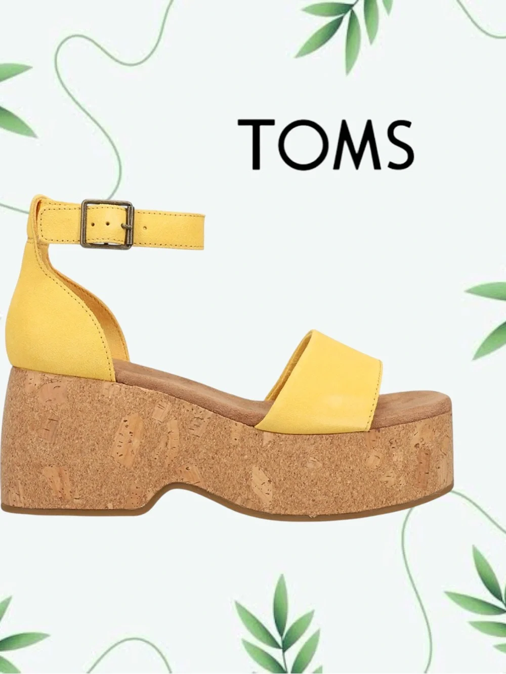 TOMS Laila Suede Platform Cork Sandals Pineapple Yellow Size 9 NWT No Box